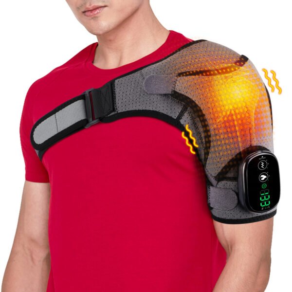 Cordless Portable Shoulder Heating Pad & Massager, Heating Vibration Shoulder Wrap, Shoulder Brace for Pain Relief, Rotator Cuff Support for Men & Women, Black