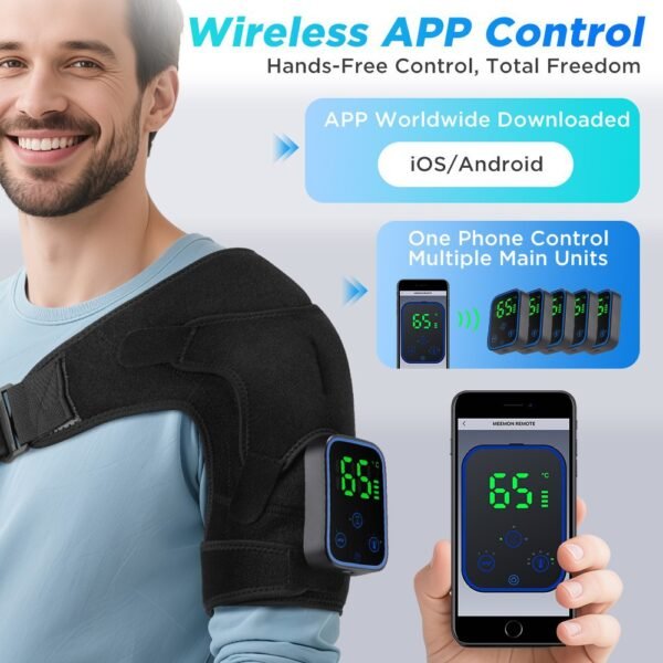 Cordless Portable Shoulder Heating Pad & Massager, Heating Vibration Shoulder Wrap, Shoulder Brace for Pain Relief, Rotator Cuff Support for Men & Women, Black