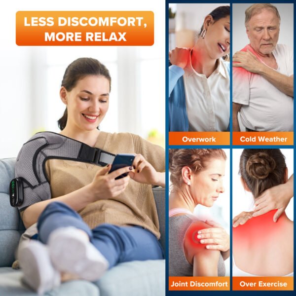 Cordless Portable Shoulder Heating Pad & Massager, Heating Vibration Shoulder Wrap, Shoulder Brace for Pain Relief, Rotator Cuff Support for Men & Women, Black