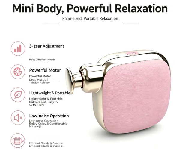 Pocket Size Mini Massage Gun 4 Massage Heads 600mAh Battery-Portable Body Deep Tissue Muscle Relaxation Rechargeable 3 Speed